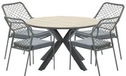 Garden Impressions Ross tuinset 5-delig mosgroen - Tulli tuintafel Ø122x75 cm light teak look
