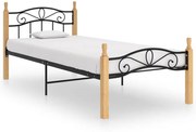 vidaXL Bedframe metaal en massief eikenhout zwart 90x200 cm