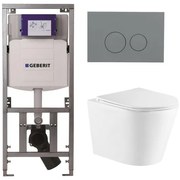 QeramiQ Dely Toiletset - 36.3x51.7cm - diepspoel - rimless - Geberit UP320 inbouwreservoir - met Burda frame - softclose toiletzitting - bedieningsplaat licht grijs - ronde knoppen - wit glans SW1159504/0701131/SW1102374/SW1026255