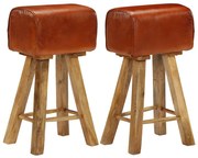 vidaXL Barstoelen 2 st echt leer en massief mangohout