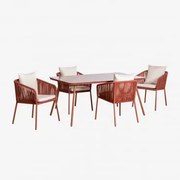 Arhiza Classic Rechthoekige Tafelset 160x90 Cm En 4 Eetkamerstoelen In Aluminium Rode Dakpan - Sklum