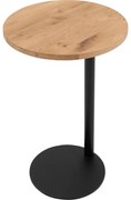 Goossens Nachtkastje Runt, Voet rond metaal ral 9005 zwart, blad massief eik
