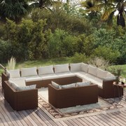 vidaXL 12-delige Loungeset met kussens poly rattan bruin