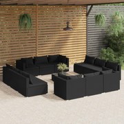 vidaXL 13-delige Loungeset met kussens poly rattan zwart