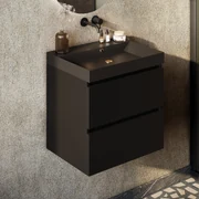 Fontana Kolo wastafelmeubel mat zwart 60cm zwarte wastafel 0 kraangaten