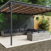 vidaXL 11-delige Loungeset met kussens poly rattan grijs