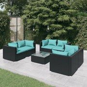 vidaXL 7-delige Loungeset met kussens poly rattan zwart