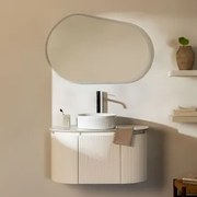 Carsone Hangend Badkamermeubelset Van Hout Wit & Zonder Extra Eenheid & Redondo Cerámica Blanco Rayas Ø36 Cm Sinqua & Ovaal Led En - Sklum