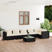 vidaXL 7-delige Loungeset met kussens poly rattan zwart