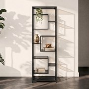Kare Design Loft Smal Hoog Wandrek Staal Met Glas Zwart - 60x30x195cm.