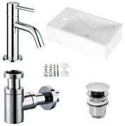 Plieger Houston fonteinset 37x23cm kraangat links met chrome koudwaterkraan, sifon en waste glans wit 0830240/0520069/0276169/sw238035/sw243172/