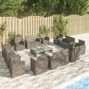 vidaXL 16-delige Loungeset met kussens poly rattan grijs