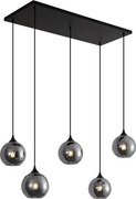 Art deco hanglamp zwart met smoke glas 5-lichts - Wallace