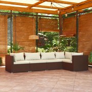 vidaXL 5-delige Loungeset met kussens poly rattan bruin