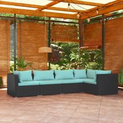 vidaXL 5-delige Loungeset met kussens poly rattan zwart