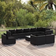 vidaXL 10-delige Loungeset met kussens poly rattan zwart