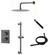 Saniclear Iron Pro inbouw regendouche met wandarm, 30cm hoofddouche en glijstang verouderd ijzer - gunmetal