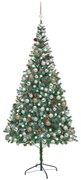 vidaXL Kunstkerstboom met LED's, kerstballen en dennenappels 210 cm