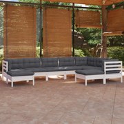 vidaXL 9-delige Loungeset met kussens massief grenenhout wit