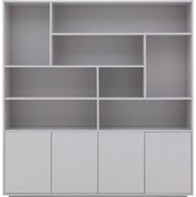 Goossens Basic Buffetkast Madrid, 4 dichte deuren 8 open vakken, grijs melamine, 184 x 191 x 45 cm, elegant chic