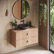 Muebles Mairi badmeubel ribbelfront 100cm naturel eiken met zwarte waskom