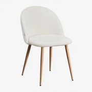 Kana Deluxe Gestoffeerde Eetkamerstoel In Bouclé Stof Natuurlijk Hout & Bouclé Wit - Sklum