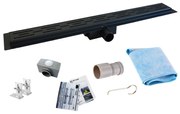 Mueller Black complete zwarte douchegoot met flens, sifon en filter 80x7