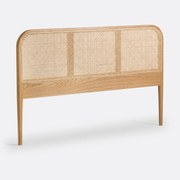 Hoofdbord van massief en gefineerd eikenhout, en rotan vlechtwerk, MADARA