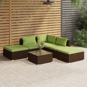 vidaXL 6-delige Loungeset met kussens poly rattan bruin