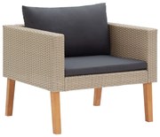 vidaXL Tuinbank eenzits met kussens poly rattan beige