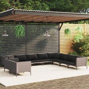 vidaXL 10-delige Loungeset met kussens poly rattan donkergrijs