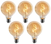 Set van 5 E27 dimbare LED lamp spiraal filament G95 goud 4W 270 lm 2100K