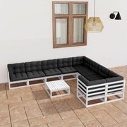 vidaXL 10-delige Loungeset met kussens massief grenenhout wit