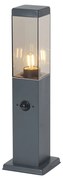 Buitenlamp antraciet met smoke glas 45cm IP44 met stopcontact en bewegingssensor - Malios Modern E27 IP44 Buitenverlichting