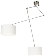 Smart hanglamp staal met kap 35 cm wit incl. 2 Wifi A60 - Blitz