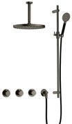 Hotbath Cobber IBS70 inbouwdouche met ronde handdouche, 15cm plafondbuis, 30cm hoofddouche en glijstang verouderd ijzer