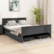 vidaXL Bedframe met 4 lades massief grenenhout donkergrijs 140x200 cm