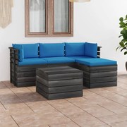 vidaXL 5-delige Loungeset met kussens pallet massief grenenhout