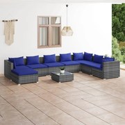 vidaXL 9-delige Loungeset met kussens poly rattan grijs