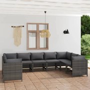 vidaXL 9-delige Loungeset met kussens poly rattan grijs