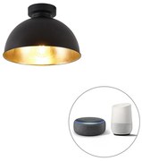 Smart plafondlamp met dimmer zwart met goud 28 cm incl. Wifi A60 - Magnax Industriele / Industrie / Industrial E27 rond Binnenverlichting Lamp