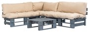 vidaXL 4-delige Loungeset pallet met zandkleurige kussens hout