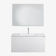 Macrae Zwevend Houten Badkamermeubelset Met Geïntegreerde Wastafel Wit & Rechthoekige Led En Anticondens 100x70 Cm Riben & Geborsteld - Sklum