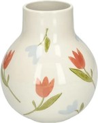 Vaas, steengoed, handbeschilderd, krokussen en tulpen,Ø14 x 16.5 cm