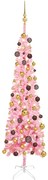 vidaXL Kerstboom met LED's en kerstballen smal 180 cm roze