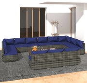 vidaXL 13-delige Loungeset met kussens poly rattan grijs