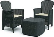 Pro-Garden tuinset 'Florence' antraciet 5 delig: 2 stoelen + bijzet tafel + 2 stoelkussens