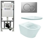 Praya Vesta Toiletset - rimless - 52cm - UP320 reservoir - flatline - softclose - quickrelease - bedieningsplaat - glans verchroomd 0701131/0700519/sw95748/sw96079/