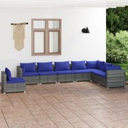 vidaXL 8-delige Loungeset met kussens poly rattan grijs