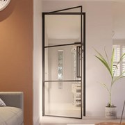 Stalen Deur - Binnendeur Slimline 3-vaks Magneetsluiting Linksdraaiend Helder Glas - Zwart - Incl. Kozijn